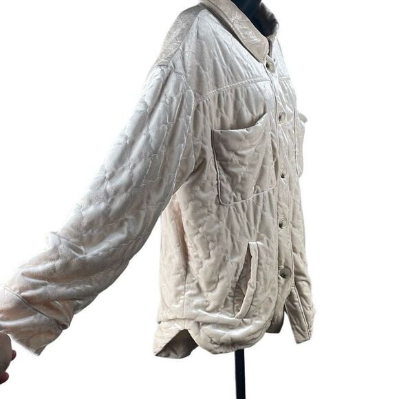 See And Be Seen Quilted Velour Jacket Shacket Ecru L - Picture 3 of 16